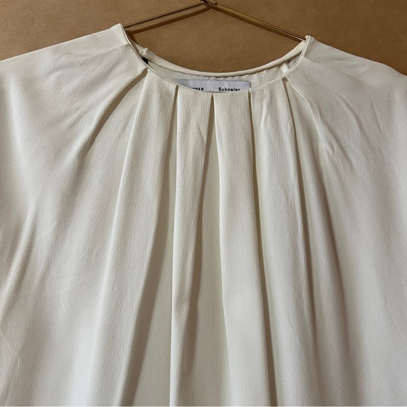 Proenza Schouler | Pleated Neck Split Back Top Snap Button Popover Blouse Size 4 - Picture 4 of 14